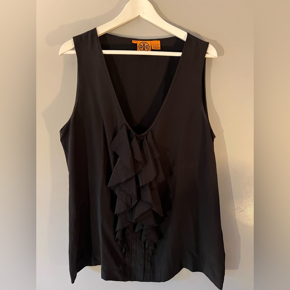 Tory Burch Black Ruffle Front Blouse